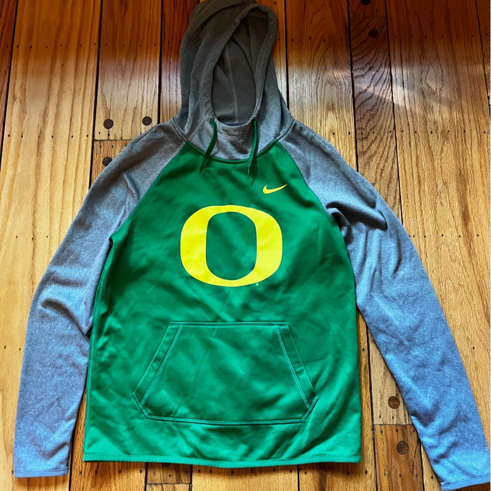 Nike Green and Gray Hoodie with Yellow Logo